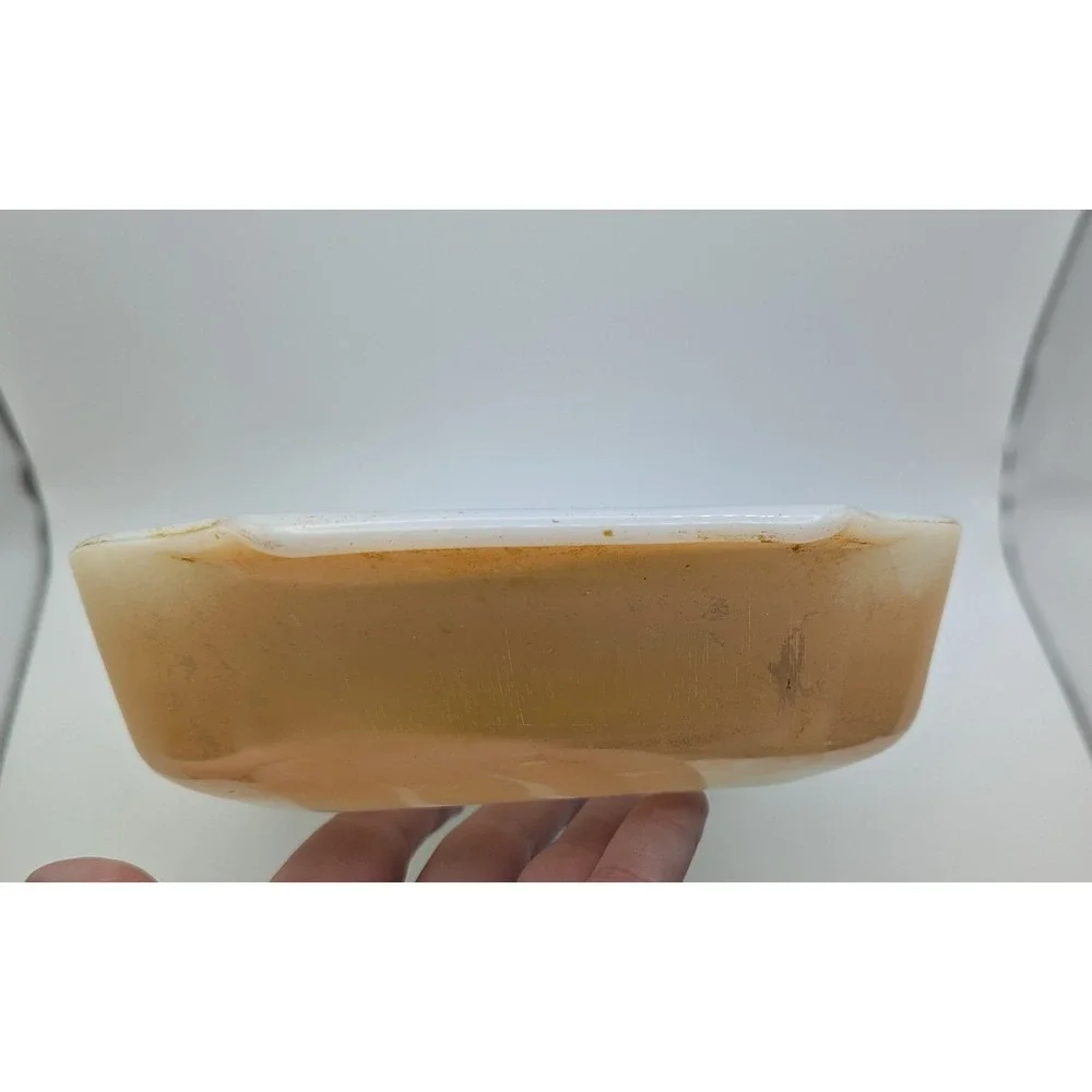 Vtg 1.5qt 432 Fire-King‎ Peach Luster Milk Glass Rectangular Baking Dish Anchor